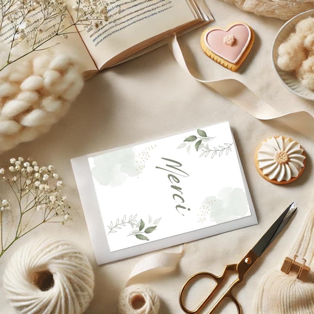 Set 10 biglietti ringraziamenti con buste stampate | Design FLORAL | Cartolina 10,4x14,8 cm | Ringraziamento matrimonio nascita compleanno