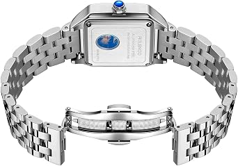 Women's Rectangular Automatic Watch with Diamonds Roman Dial Sapphire Crown and 316L Stainless Steel Strap - for Business and Casual