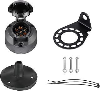 Kit de Prise Remorque 7 Broches avec Joint en Caoutchou et Support de Montage en Métal, 12V Étanche Connecteur Prise Remorque Femelle, pour Caravane Voitures RV Bateau