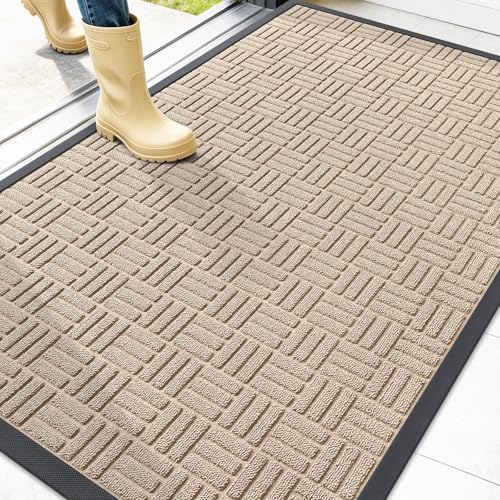 Image of OLANLY Front Door Mat Outside Entrance 47x32, Absorbent, Heavy Duty Sturdy Natural Rubber Doormat Indoor Outdoor, Non-Slip, Stain and Fade Resistant, Low Profile Floor Mat for Entryway, Latte White