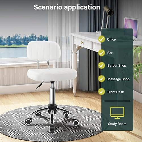 Miniatura 10 de Taburete giratorio cuadrado negro con rueda, perfecto para trabajo, spa, tienda, masaje, altura ajustable y rentable, silla con respaldo