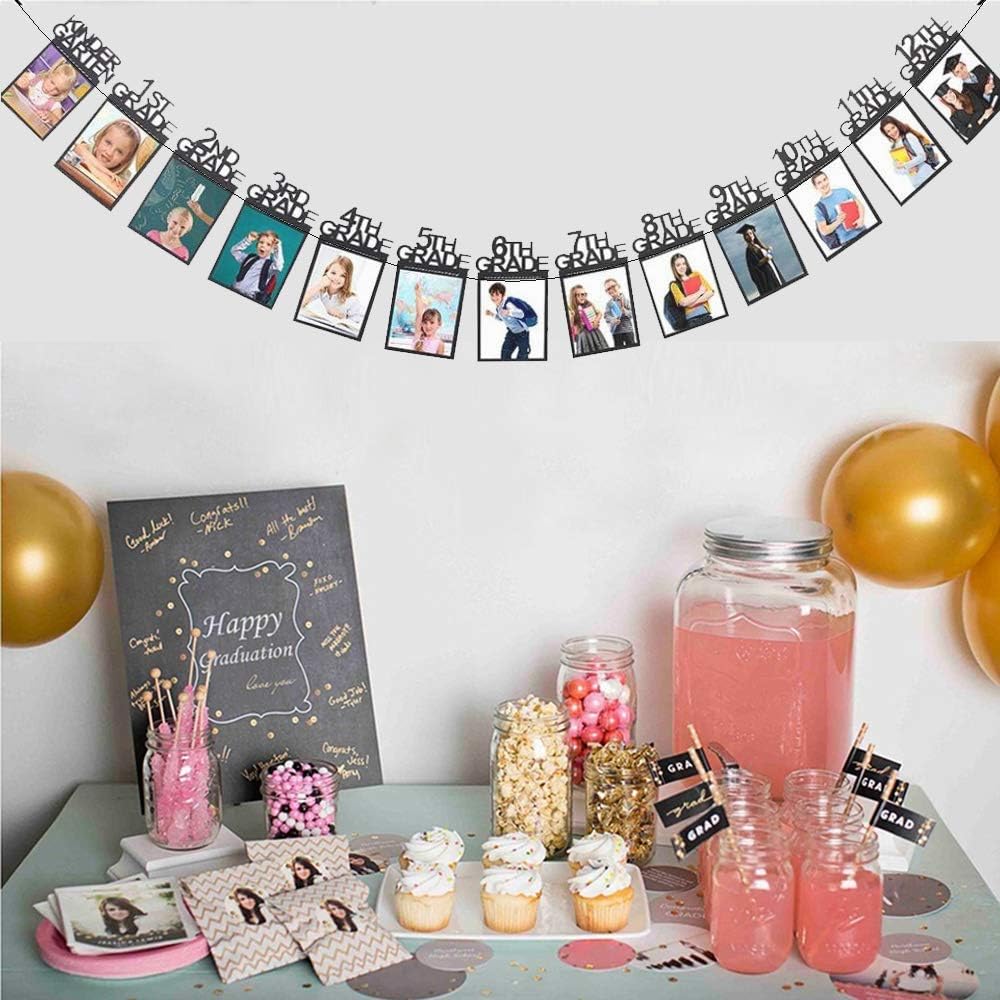 Amazon Com Grad Photo Banner 1st 12th Grade Banner Congrats Graduate 22 Grad Photo Props Decorations Party Supplies For Grad Party Bunting Black Home Kitchen