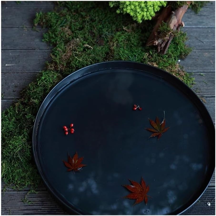 Flower Tray, Round Ceramic Flowerware Plant Pallet, Flower Pot Drip Tray for Indoor Outdoor Black,Planter Trays(Small)