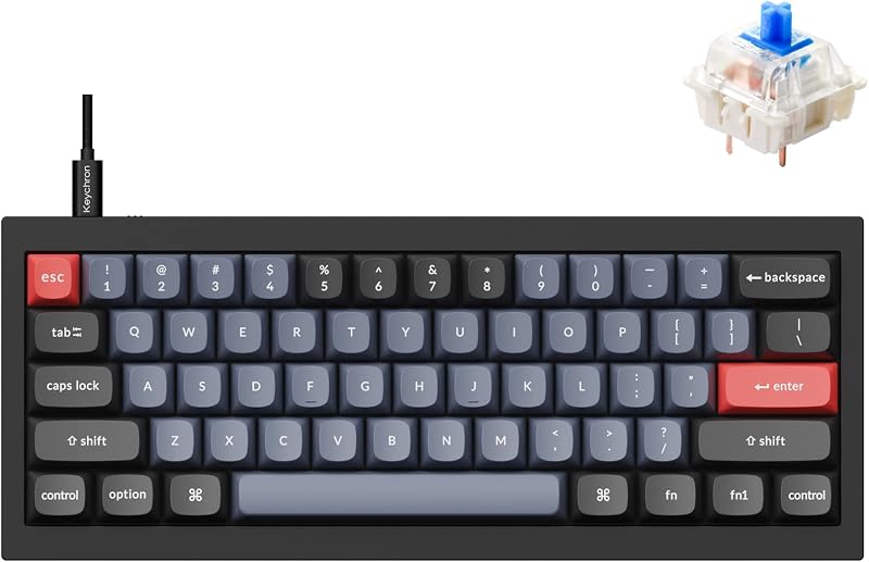 Teclado mecánico personalizado con cable Q4, 60% de diseño QMK/VIA Macro programable con doble junta de interruptor azul Gateron G Pro intercambiable en caliente compatible con Mac Windows Linux (negro)