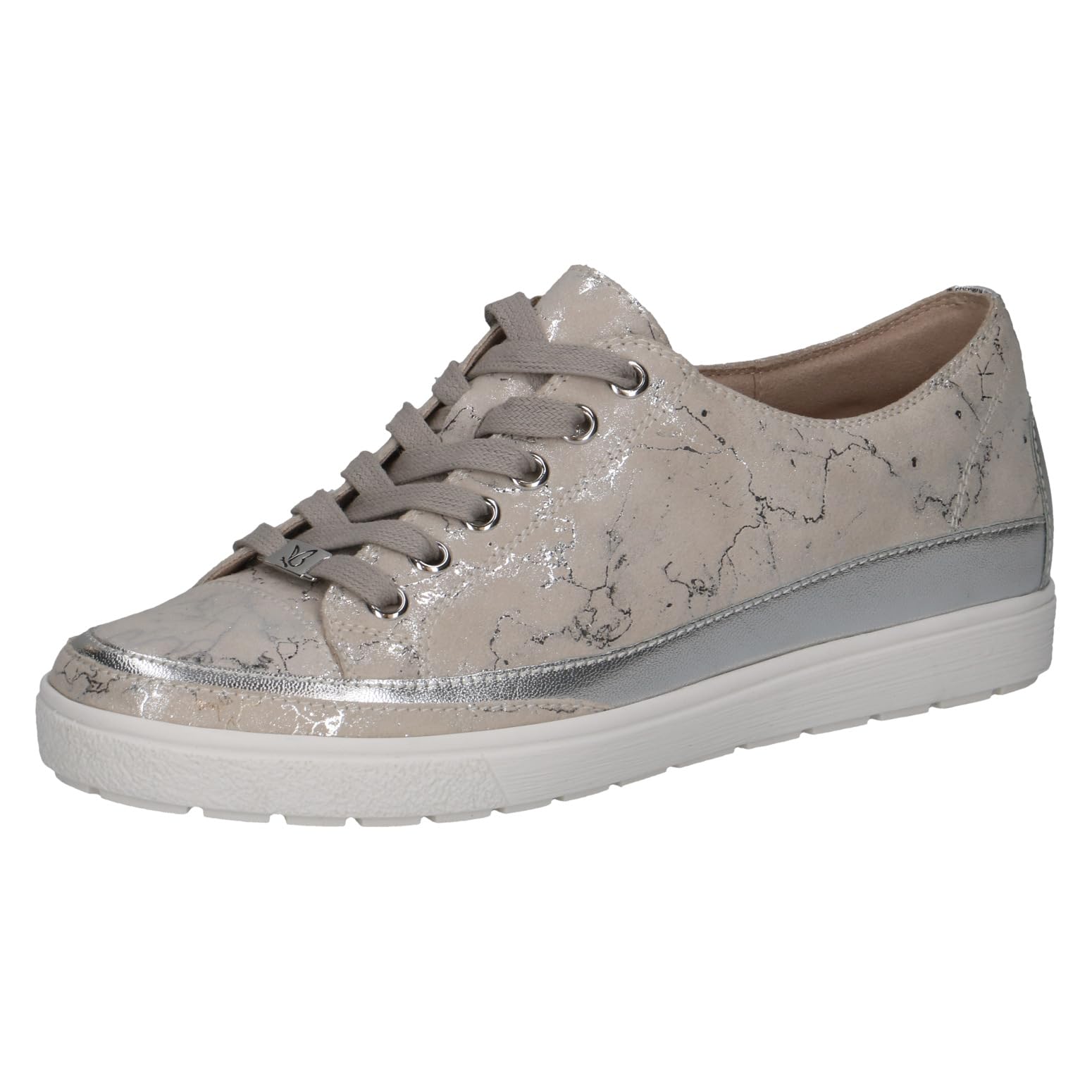 CAPRICE Women's Leather Sneakers, White (OFFWHITE/SILV.), 7.5 UK