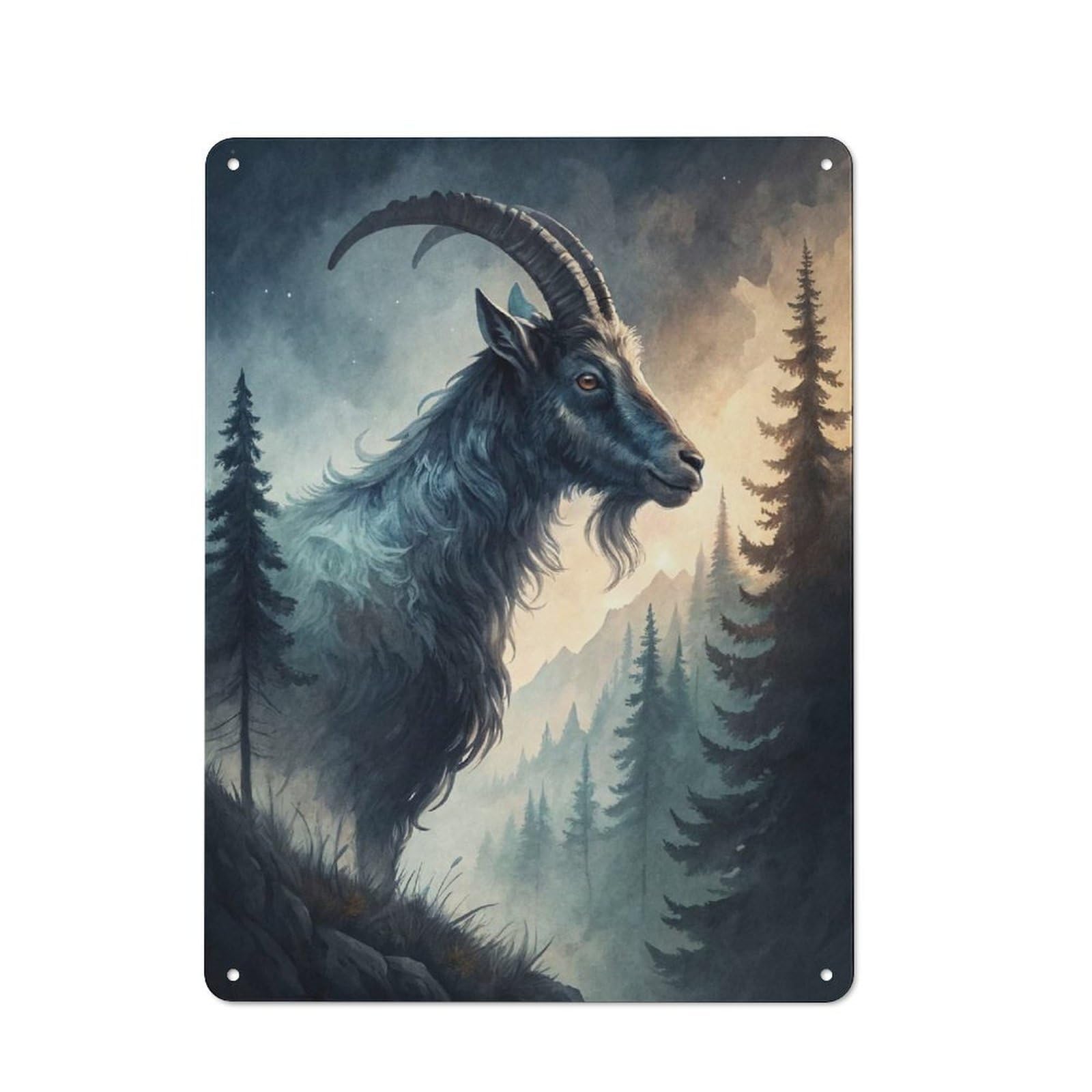Junmoney Style-16 For Lounge Or Reading Corner, Majestic Ibex In Misty Mountains Retro Tin Sign 40X30cm, Gift For Reading Corner Decorators During The Christmas Season
