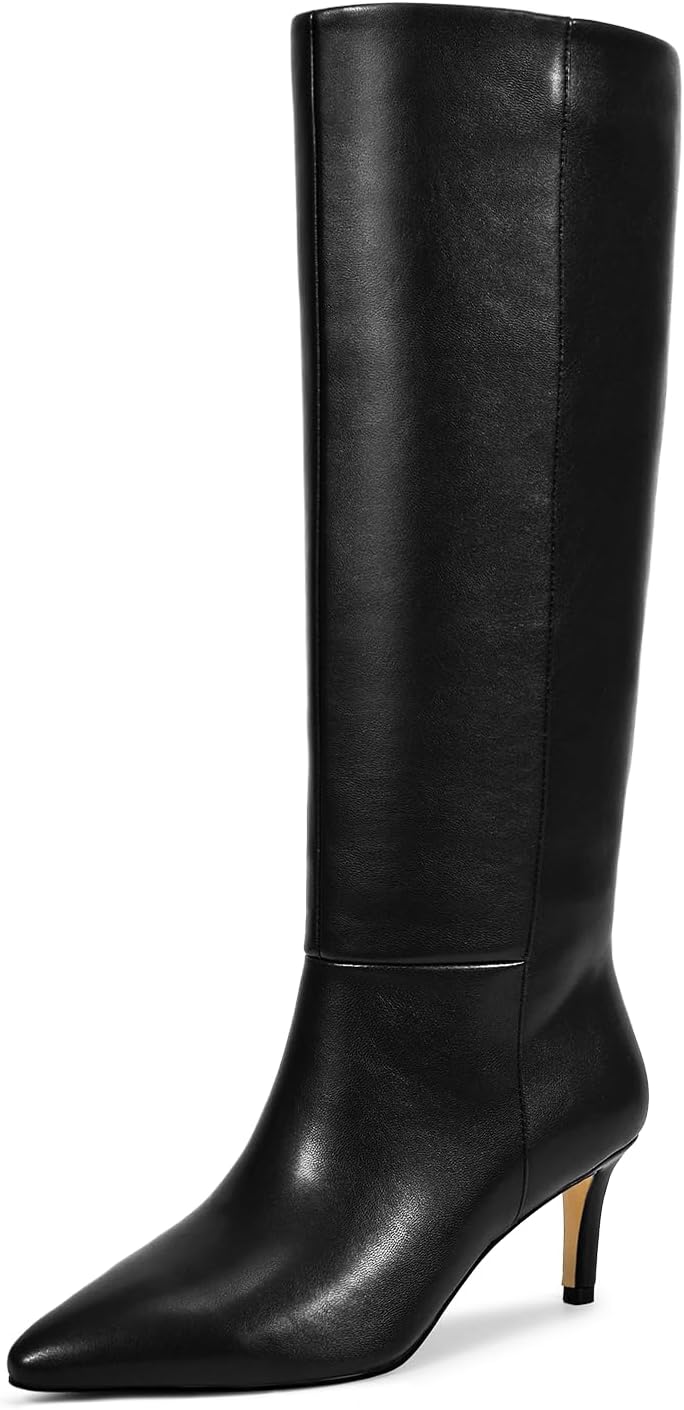 wetkiss Knee High Boots for Women, with Kitten Heel and Pointed Toe Design, Classic and Sexy
