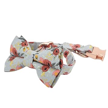 Bowtie Pet Collar, Comfortable Adjustable Quick Release Dog Bow Tie Collar Flexible for Cats for Dogs(Bowknot (Broken Flower Green), L)
