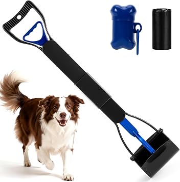 32" Long Handle Dog Pooper Scooper with Bag Attachment for Large/Small Dogs