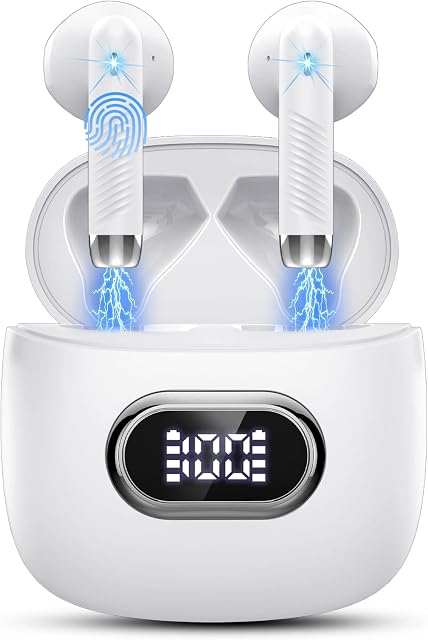 Wireless Earbuds, Bluetooth 5.3 Headphones Mini Wireless Headphones In Ear with ENC Noise Cancelling Mic, 42H Bluetooth Earbuds with HiFi Stereo Bluetooth Earphones IP7 Waterproof, LED Display Lrecat