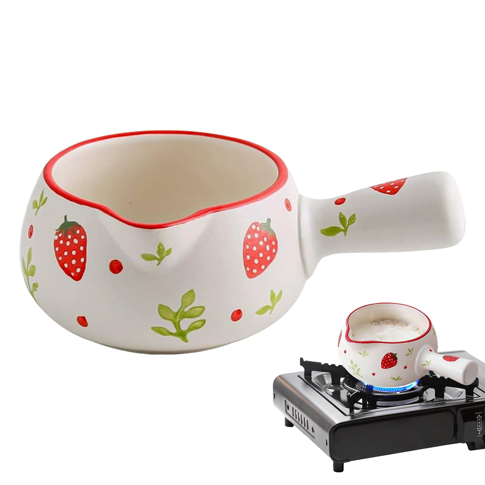 Mini casserole à beurre motif fraise en céramique pour réchauffer sauces et lait