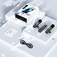 Vista 6 de Paquete de 2 micrófonos inalámbricos Lavalier con estuche de carga para iPhone, iOS y teléfono Android, mini micrófono para grabación de video, Negro