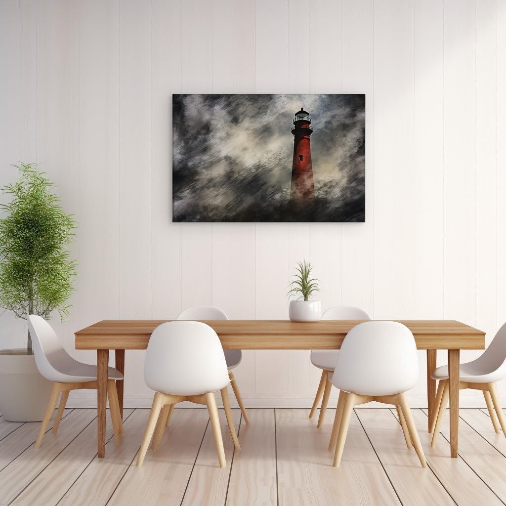 Canvas for Living room. Lighthouse in the Storm - A Beacon of Hope Against a Brooding Sky, 27 x 18 inch Canvas Wall Art - Surrealistic Visions - Modern Home Decor - 69x46 cm (27x18 inch)