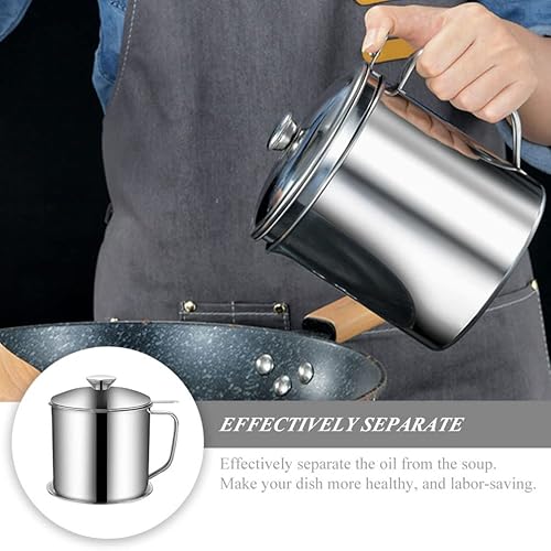 Miniatura 7 de Hemoton 2 piezas de colador de aceite para tocino lata de grasa de acero inoxidable contenedor de grasa de cocina para Keto Paleo aceite de cocina