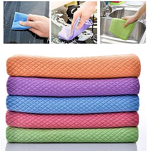5 Pack Microfibre Cleaning Cloth Easy Clean Cloth 40 x 30cm Nanoscale Cloth Reusable Lint Free Fish Scale Cleaning Cloth Microfibre Cloth for Glass, Mirrors, Car, Kitchen, Dish Cloths (5 Pcs)
