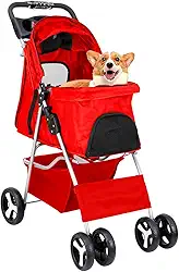 CARRINHO DE PASSEIO TRANSPORTE PET CÃS E GATOS PARA VIAGEM, DOBRÁVEL (Vermelho)