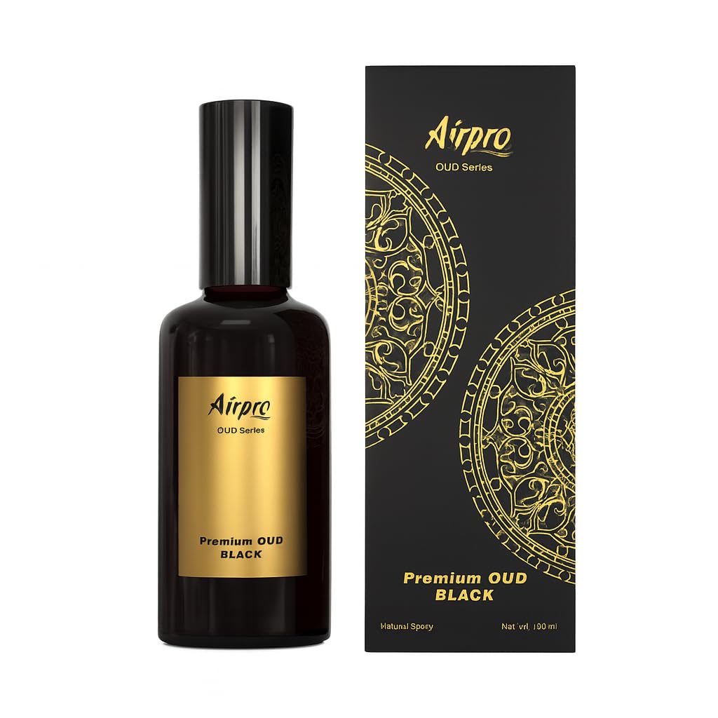 Airpro Luxury Oud Spray Air Freshener – Oud Black Car Perfume | Long-Lasting Oud Fragrance Spray for Car, Office, Home, Room & Cabin | Premium Car Accessories & Luxury Oud Perfume 100 ml