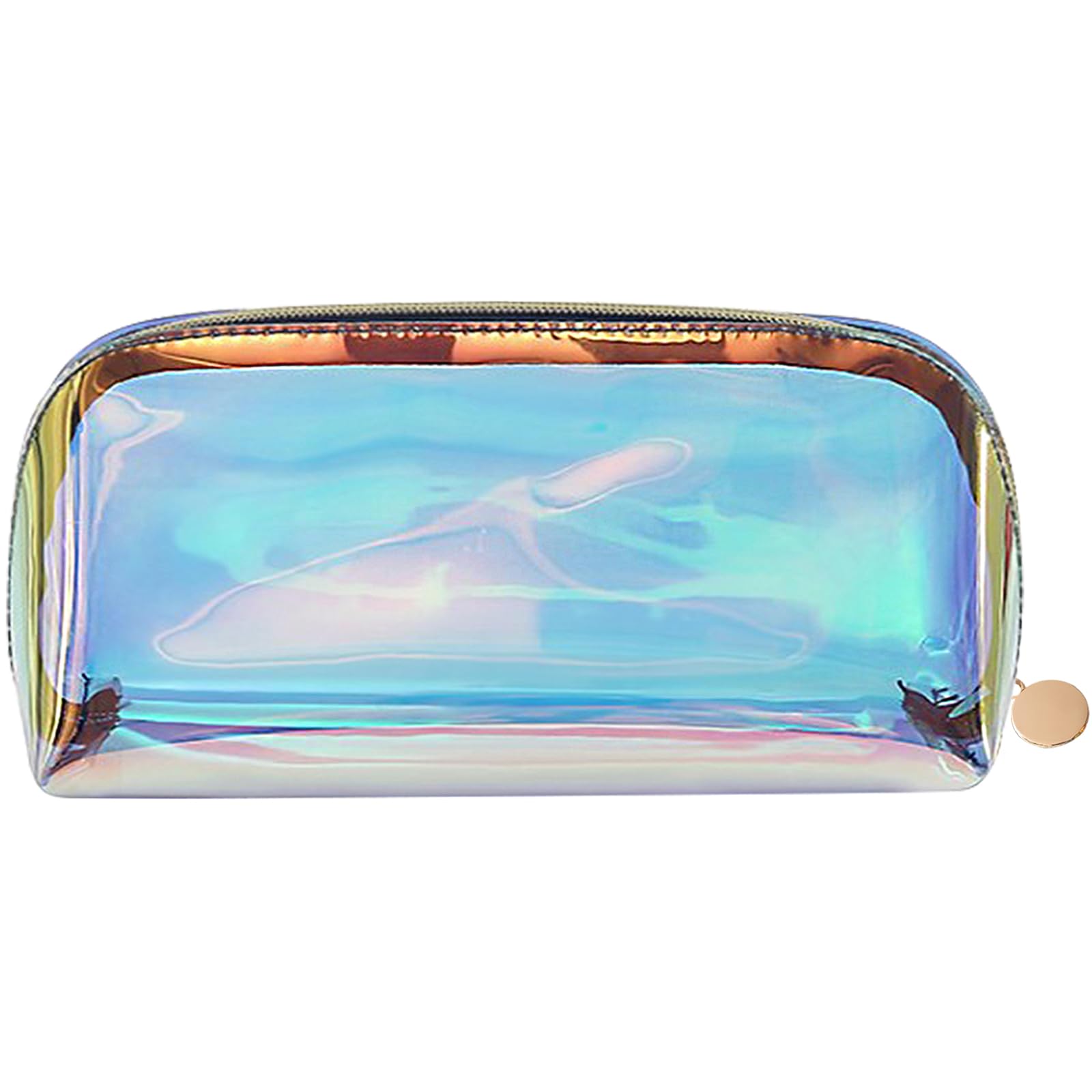 INVODA Holographic Makeup Bag Glitter Iridescent Clutch Bag Mini Cute Cosmetic Bag for Women, Portable Waterproof Clear Handbag for Travel Toiletry