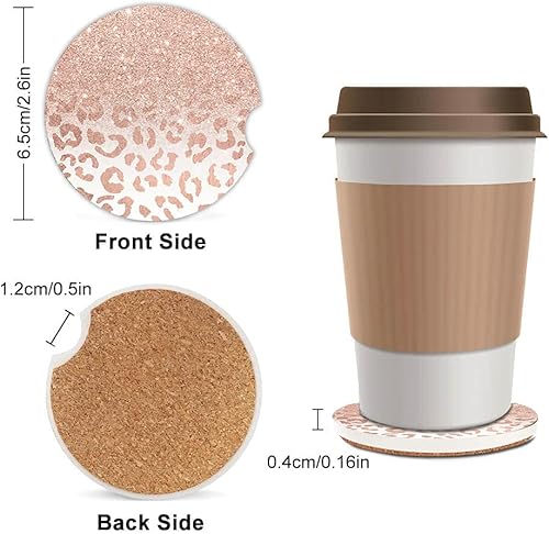 Miniatura 2 de Portavasos absorbentes de leopardo con purpurina de oro rosa, juego de posavasos de cerámica para bebidas para mujeres y hombres, 2.56 pulgadas (2