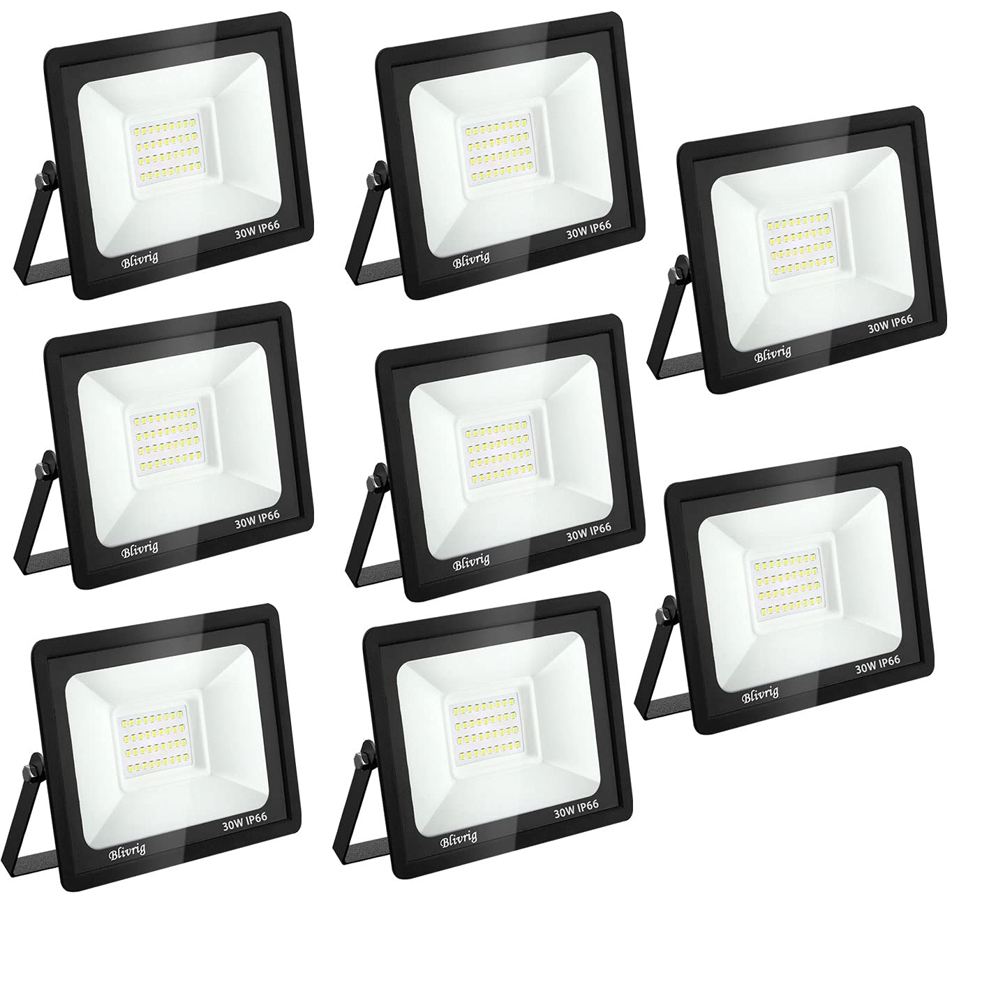 toobettp 8 Pezzi Outdoor LED Spotlight 30 W, 3000 LM LED Spotlights 6500 K Warm White, IP66 Waterproof Wall Light for Garage, Garden, Courtyard, Park â image 1