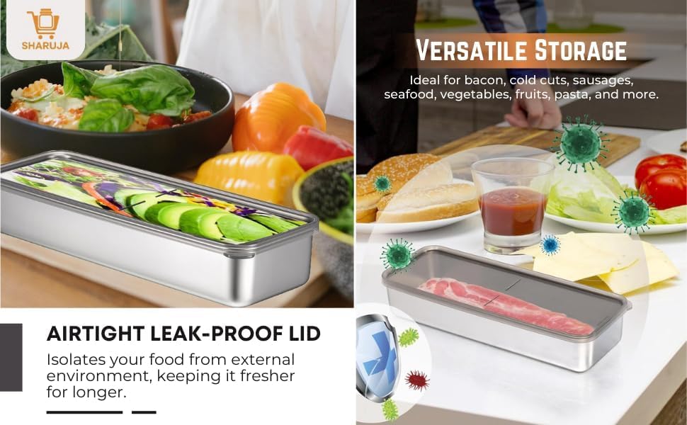 Image of Fridge Storage Box Stainless Steel Food Storage Containers | Food Grade, Leakproof Kitchen Organizer | Freshness Locking, Microwavable & Freezer Safe (1000 Ml Pack of 2)