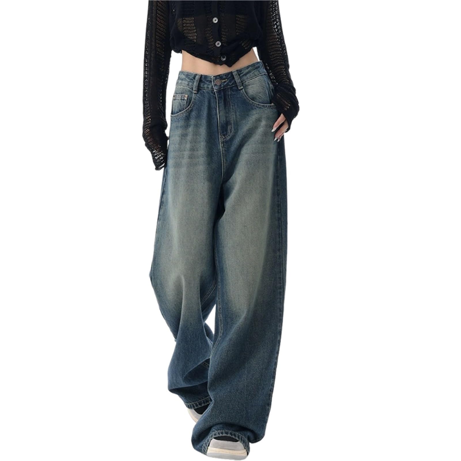 Spodnie Baggy Jeans damskie proste nogawki z wysokim stanem proste nogawki spodnie casualowe vintage stretch sprany denim spodnie rekreacyjne jeansy damskie jeansy streetwear