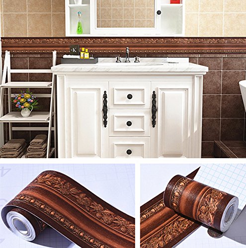 Redodeco 3D Pattern Self Adhesive Floral Molding Pvc Wallpaper Border Home Deco (Dark Brown) #TOP2