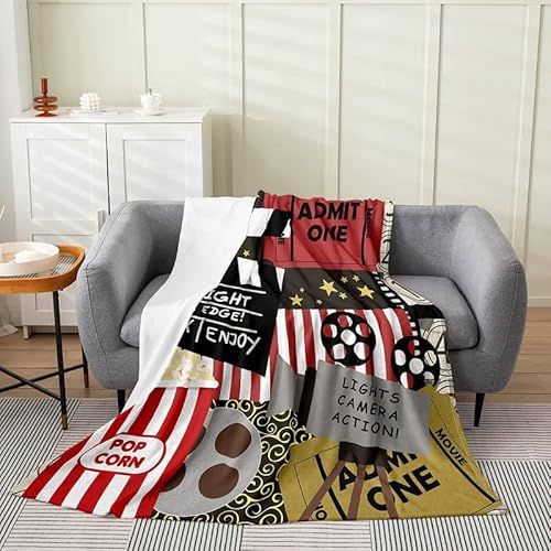 Feelyou Popcorn Print Flannel Fleece Blanket Movie Theater Plush Throw Blanket, Cinema Poster Design All Season,Bed Blanket for Children Kids Microfiber Rustic Wooden Queen 90"x90"