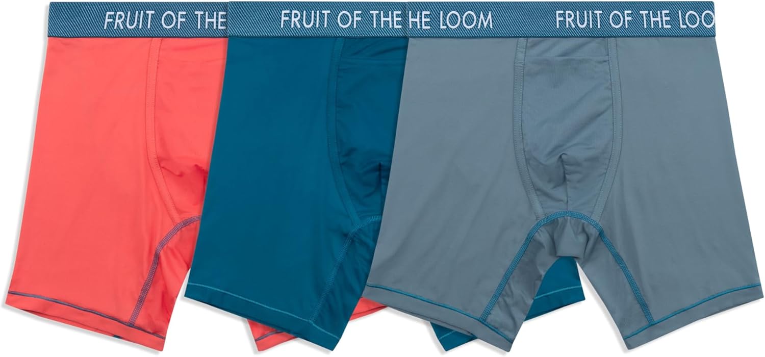Fruit of the Loom Men's Getaway Boxer Briefs, Lightweight Breathable Fabric, Quick Dry & Odor Control X-Large Long Leg - Assorted Colors