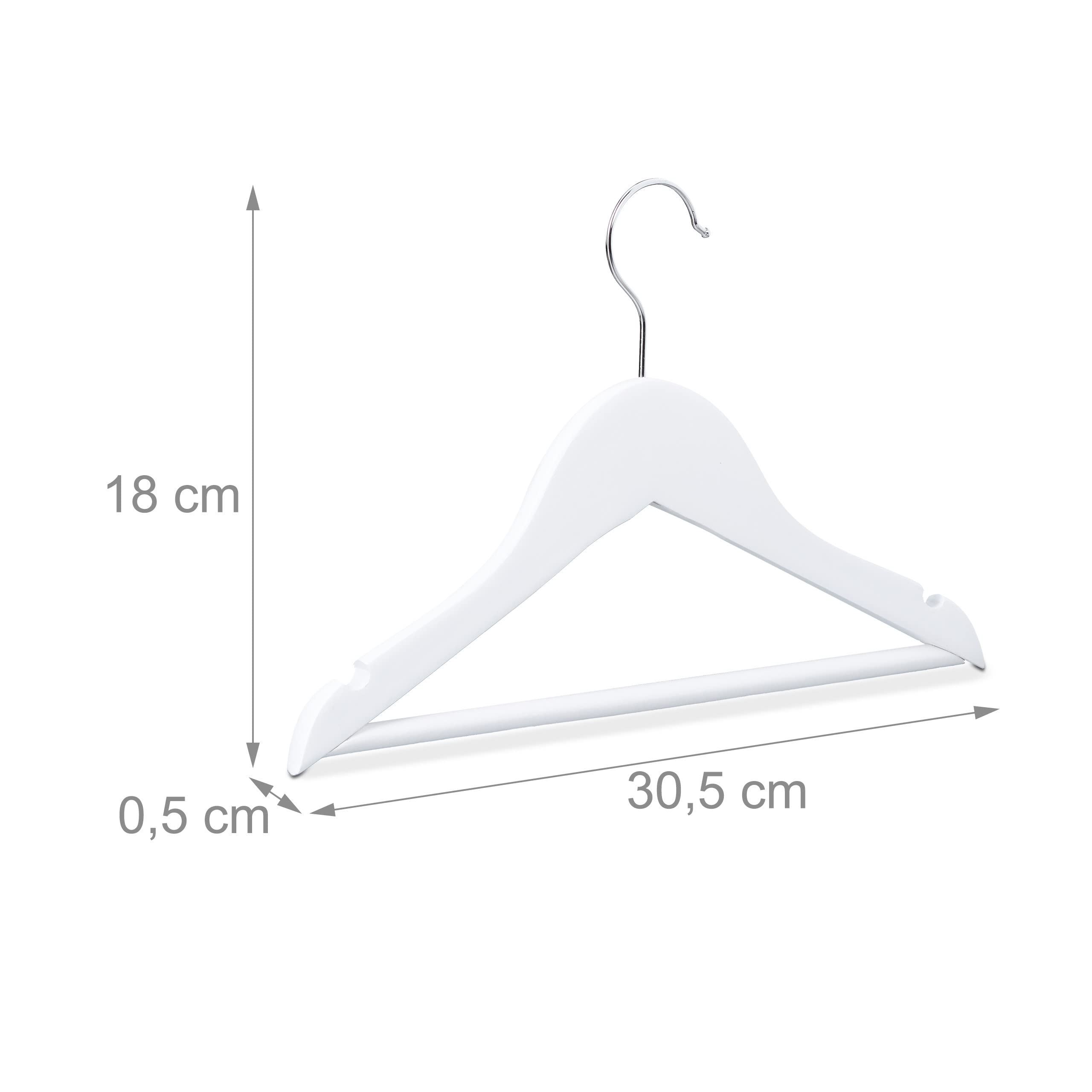 Relaxdays Pack de Perchas Infantiles, Madera, Blanco, 18 x 30,5 x 0,5 cm, 40 Unidades