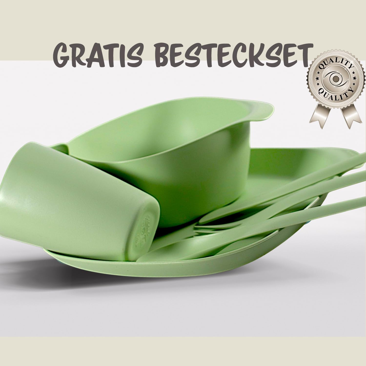 CALIPSO Vaisselle de camping pour 4 personnes - En plastique incassable - 12 pièces - Pour le jardin - Vaisselle en plastique avec assiette, bol, tasse et couverts gratuits