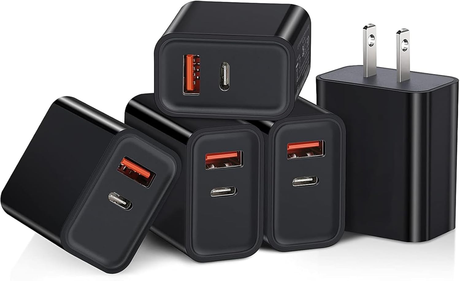 5 Pack USB C Wall Charger Block Boxeroo Dual Port PD Power Delivery Fast Type C Charging Block USB C Adapter Plug Box Brick for iPhone 15 Pro Max, Google Pixel 6 5, Samsung Galaxy (Black)