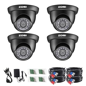 ZOSI 4 Pack HD 720P 1.0 Megapixel 1280TVL 4-in-1 TVI/CVI/AHD/960H CVBS Waterproof Dome Security Surveillance CCTV Camera Kit with OSD Menu for HD-TVI, AHD, CVI, and CVBS/960H Analog DVR System