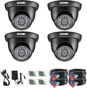 ZOSI 4 Pack HD 720P 1MP. 1280TVL 4-in-1 Waterproof Dome Security Surveillance CCTV Camera Kit with OSD Menu for HD-TVI, AHD, CVI, and CVBS/960H analog DVR System asin的图片