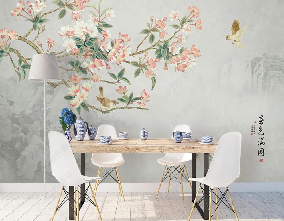 Papier peint intissé oiseau pour rénover un mur de salon abîmé