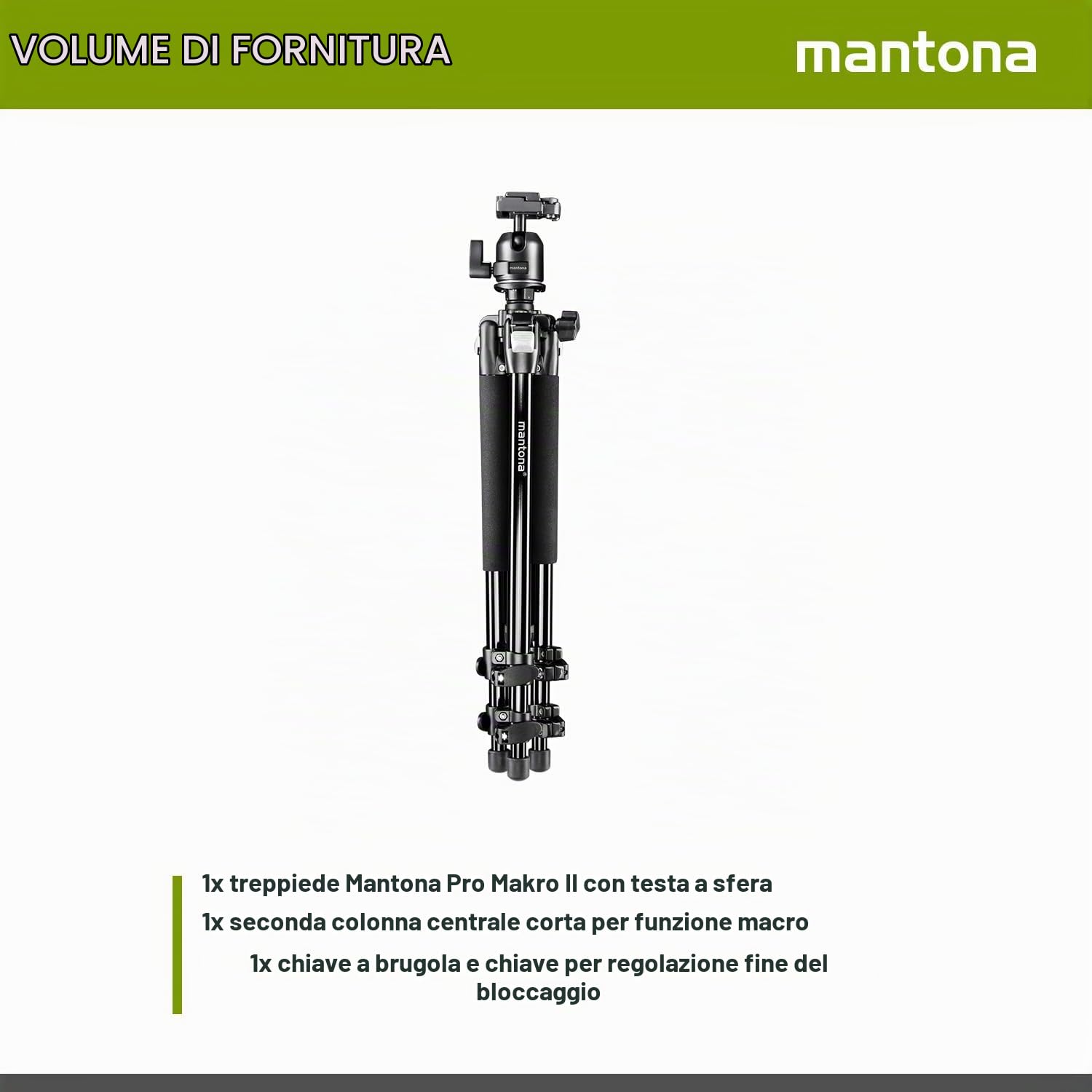 Mantona Treppiede fotografico Basic Scout Max Makro II - 90 x 90 x 615 mm - altezza di lavoro fino a 153 cm/carico max. 6 kg - con testa a sfera, reversibile e seconda colonna centrale - Da viaggio