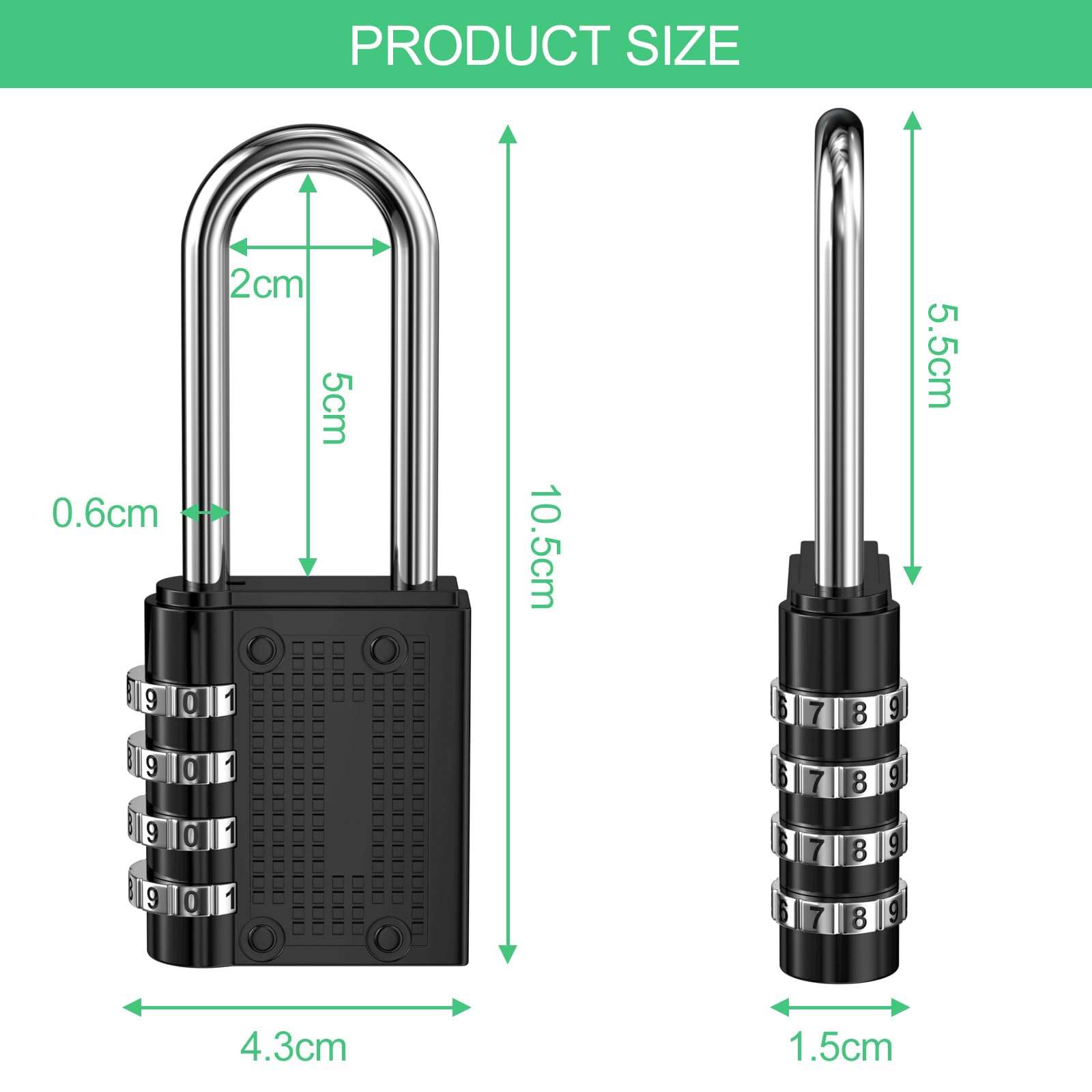 Newpop Candado de combinación de 4 dígitos, para gimnasio, con código reseteable, 2 unidades