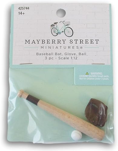 Casa de muñecas y manualidades en miniatura, bate de béisbol, guante y pelota, 3 unidades, escala 112