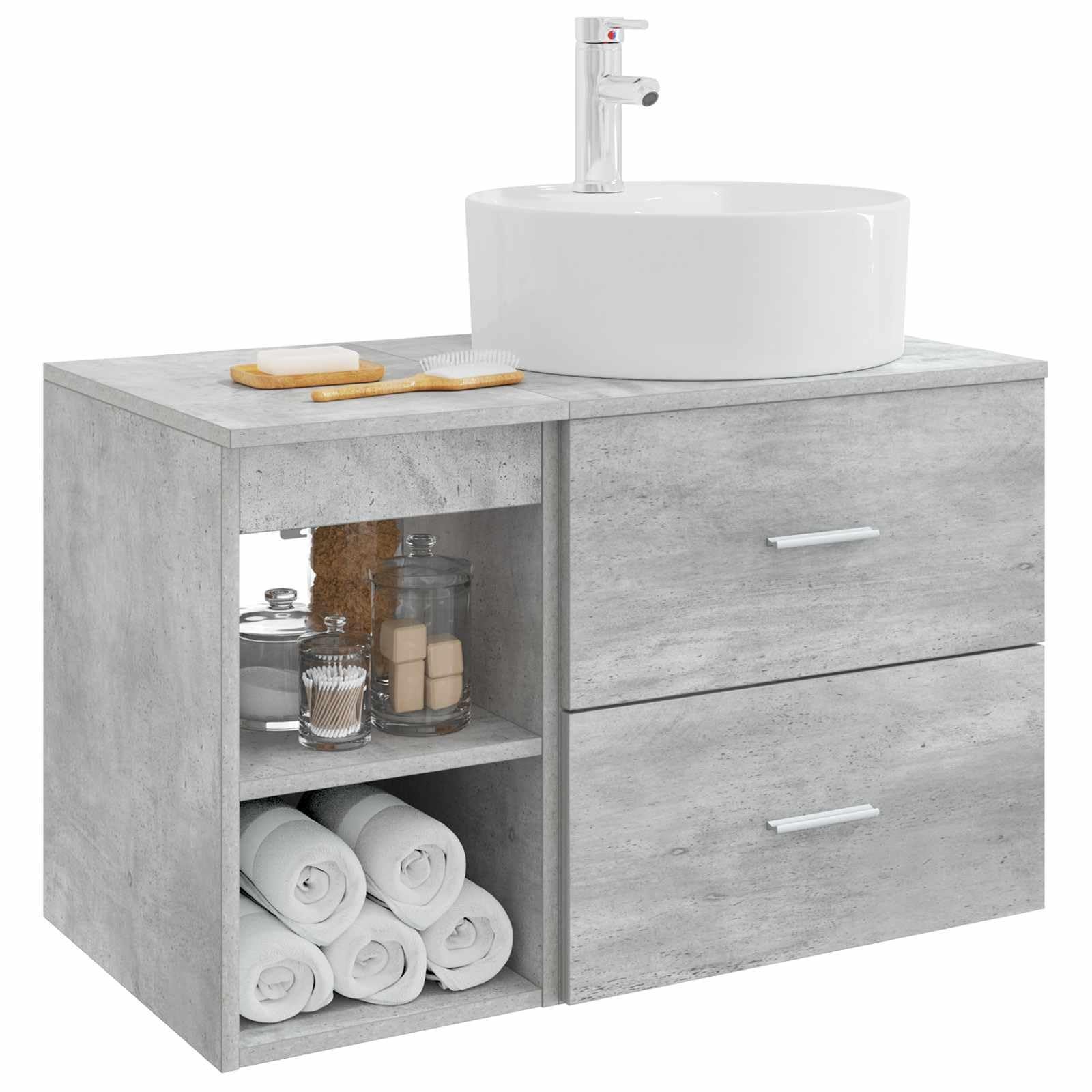 Set di mobili da bagno da 2 pezzi, in legno grigio cemento, montaggio a parete, con lavandino e rubinetto, mobile da bagno per ristrutturazione, bagno, WC degli ospiti, lavabo, mobiletto