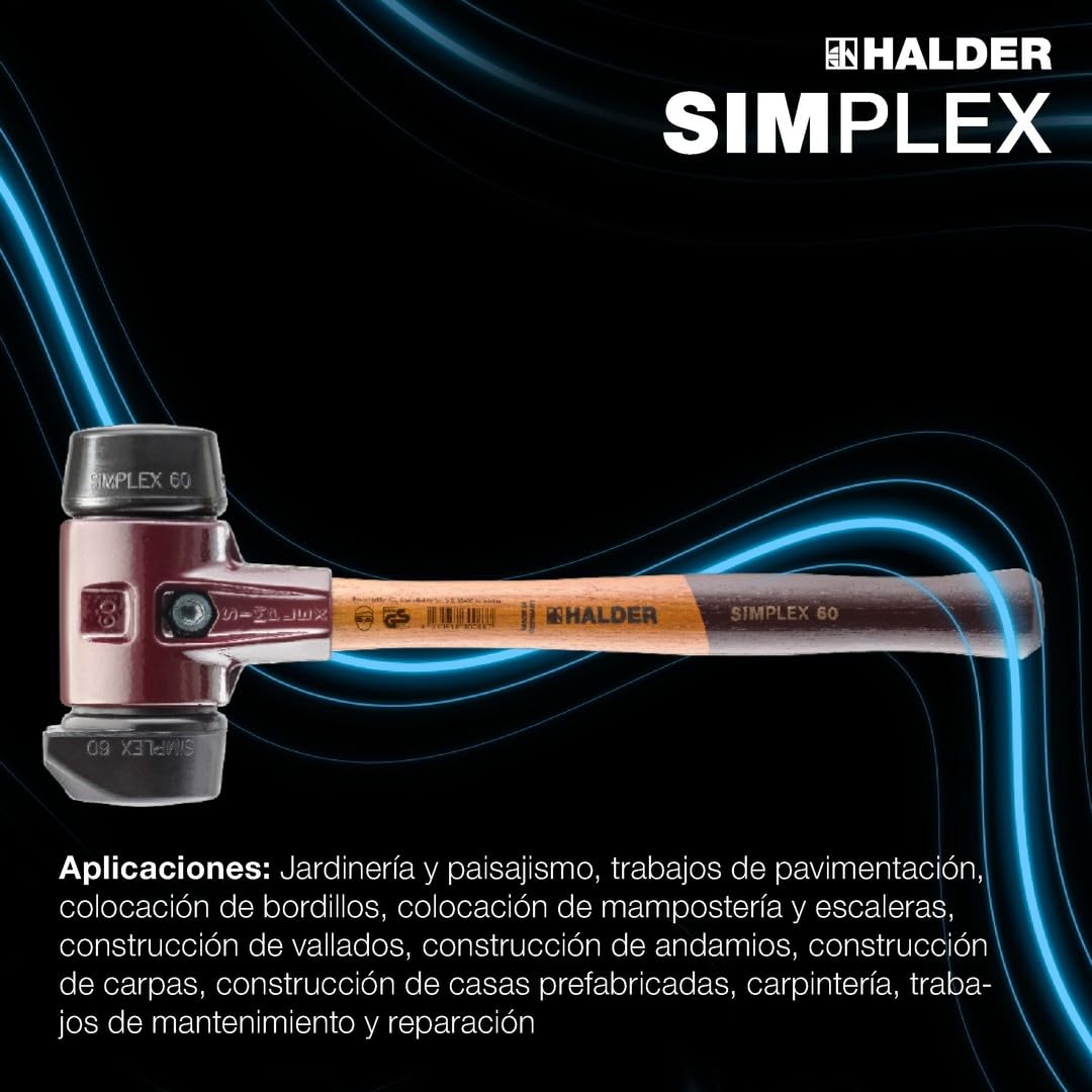 Halder USA - Mazo Simplex con goma negra e inserciones de goma negra de pie (3022.26)