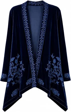 Women's Embroidered Velvet Kimono Cardigan