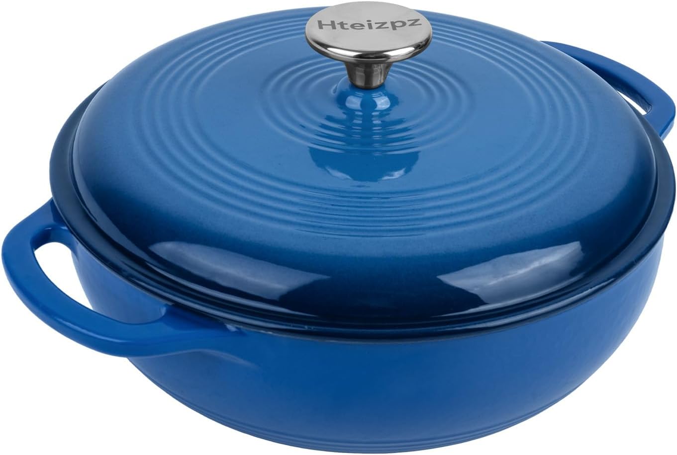 Enameled Cast Iron Dutch Oven Pot with Lid, 3 Quart Shallow Dutch Oven, Oven Safe up to 500° F, Suitable for Bread Baking, Braising, Roasting, Stews, Blue Blue Dutch Oven-3QT