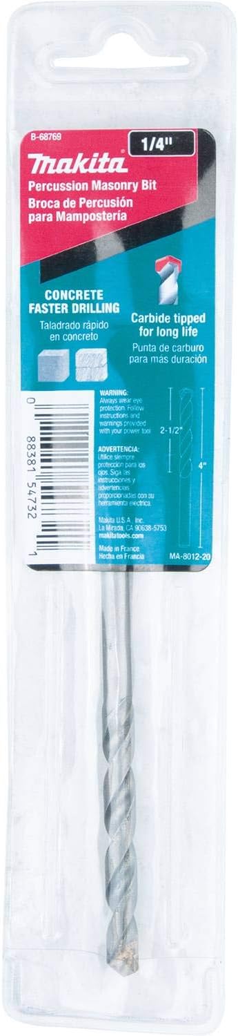 Makita B-68769 1/4" x 4" Carbide Tipped Percussion Masonry Hammer Drill Bit