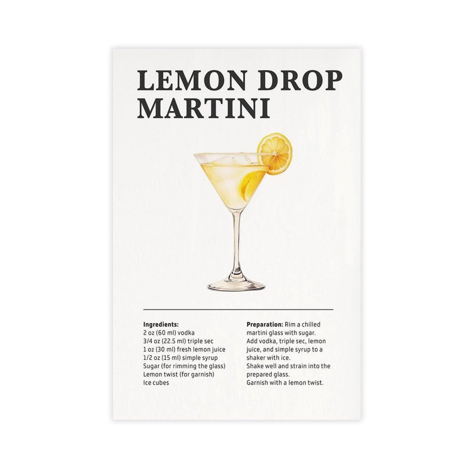 QIOTBVV Lemon Drop Martini Cocktail Poster Canvas Poster Bedroom Decor Landscape Office Room Decor Gift 12" L X 18" W