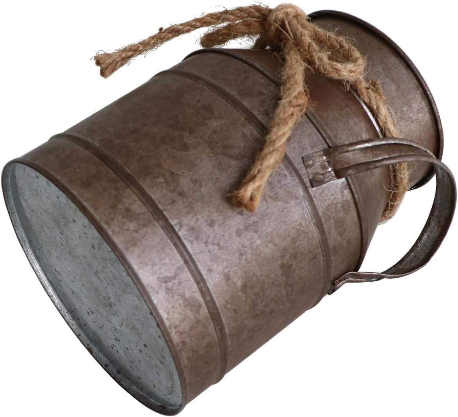 Primitive Distressed Iron Vase Bucket,Shabby Chic Classy Designed Metal Vase,Vintage Rustic Antique Decorative Flower Vase for Birthday Gift,Home Decor,Wedding,Party(5.5" L x 3.5" W x 5.9" H) - Image 5