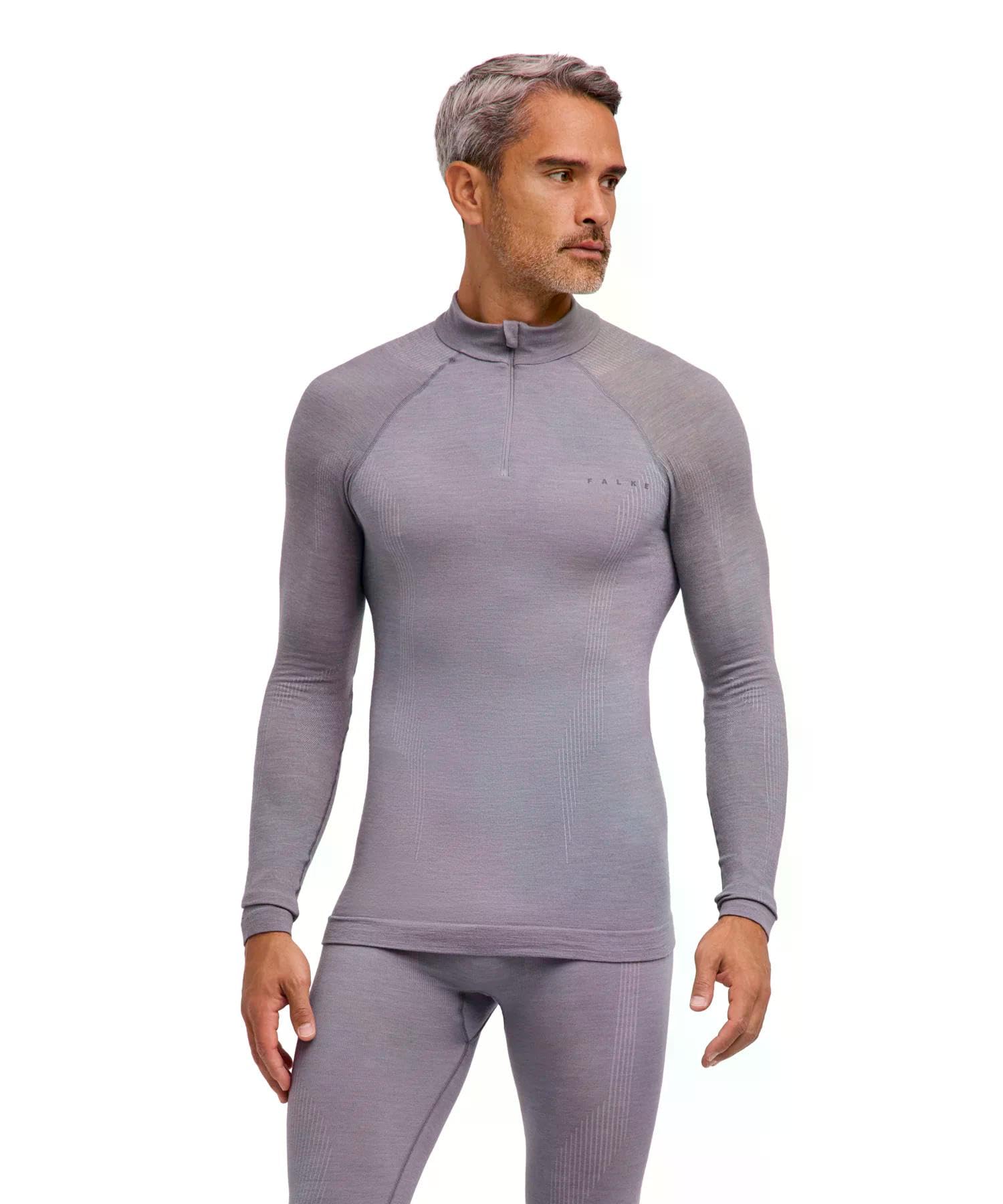 Falke Wool-Tech High Zip Neck M L/S SH Lana Hilo Funcional Secado Rápido Capa de Base Superior Hombre (Pack de 1)