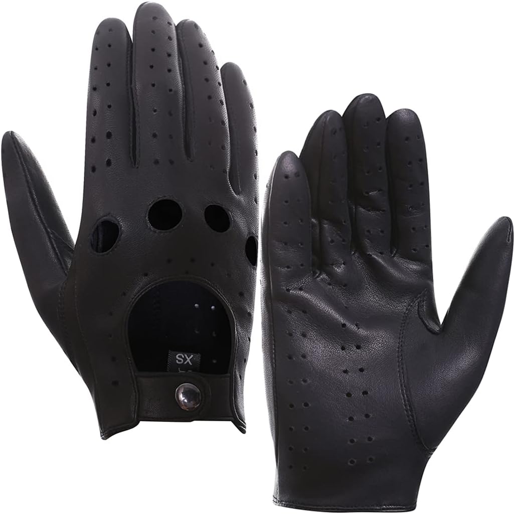 Harssidanzar Mens Lambskin Leather Driving Gloves Ulined GM026,Black,Size XL