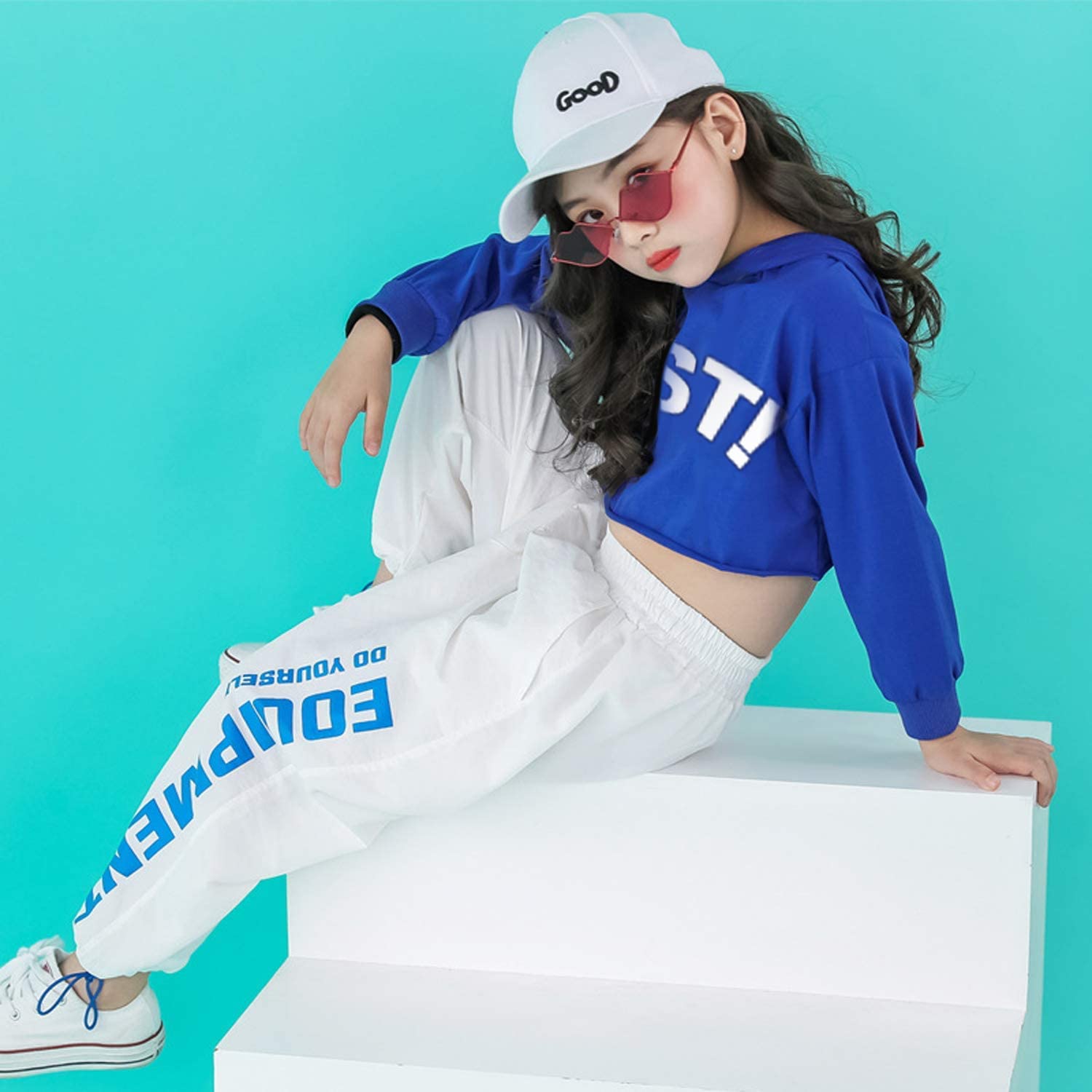 LOLANTA 2 Piezas de Ropa de Baile Callejero para niña Hip Hop, Sudadera Corta + Pantalones de chándal
