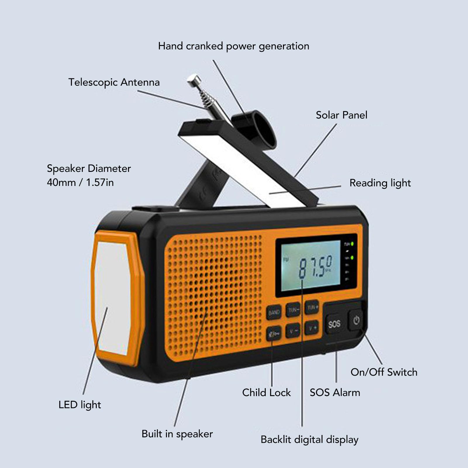 Bewinner Radio Awaryjne z korbą ręczną, ładowanie Słoneczne USB, AM FMSW Noaa Weather Radio, SOS Alarm, Latarnia 400LM na Kemping na świeżym Powietrzu, Przetrwanie, Przerwy w Dostawie