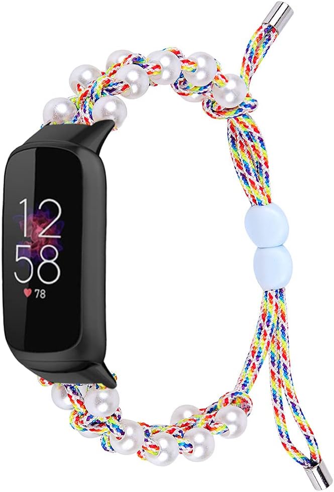 Lamshaw Bracelet Compatible with Fitbit Luxe Fashion Handmade Elastic Stretch Bead Replacement for Fitbit Luxe Fitness Tracker with Black Stainless Steel Adapter image 3